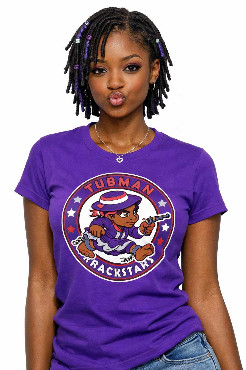 Black woman wearing a Harriet Tubman tee from Afr-letics